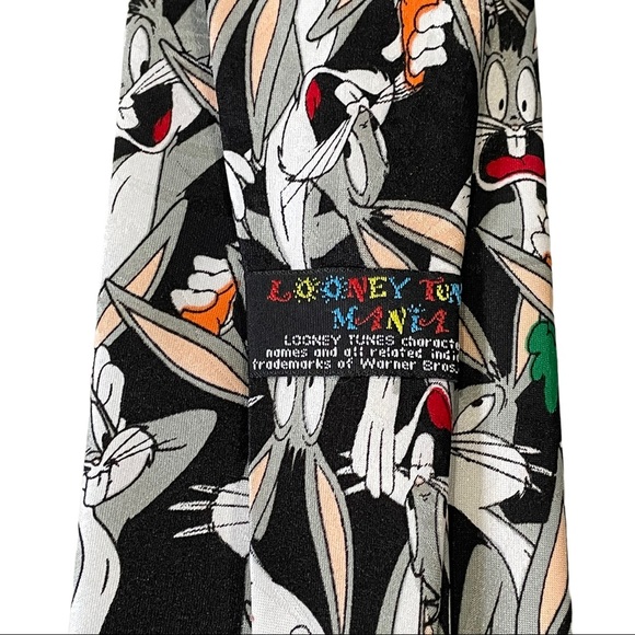 Vintage silk tie Looney Tunes Mania Bugs Bunny necktie Novelty tie Satin - Picture 2 of 5